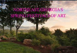 A sunrise view of the Georgia mountains with the title: Northeast Georgia's Spring Festivals of Art.