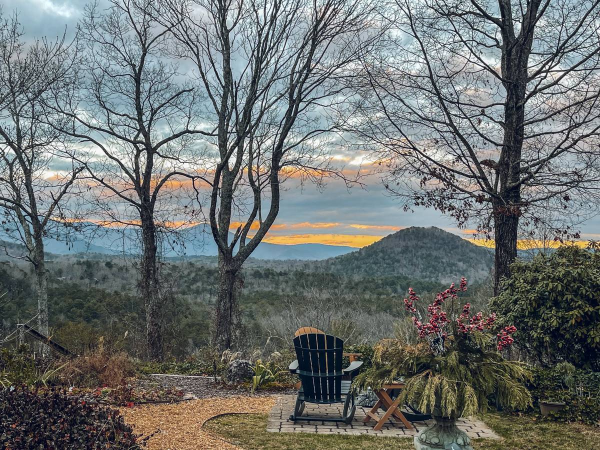 Adirondack Chairs Sitting Next to Firepit Overlooking Blue Ridge Mountains